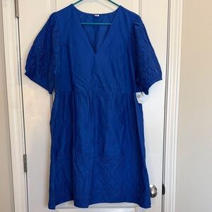 Old Navy Royal Blue Eyelet V-Neck Midi Dress